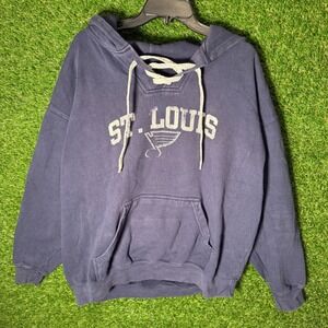 Vintage Old Time Hockey St Louis Blues Lace Up Hoodie‎ Sweatshirt XL 90's